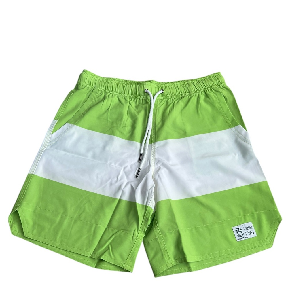 Mens No Mesh Swim Swimming Shorts Trunks Small Green White